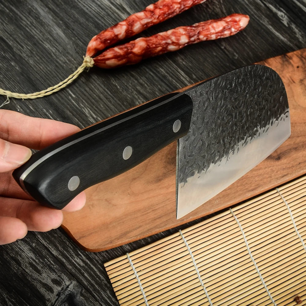 7 Inch Wood Butcher Knife Serbian Chef\'s Knife High Hardness Stainless Steel Cleaver Knife Chop Vegetable Slicing Kitchen Knives