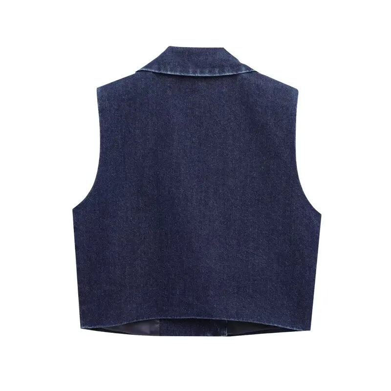 Printemps 2025 femmes nouveau col Simple orth Denim gilet taille moyenne pantalons longs Faion ensemble ort Sve décontracté Sle