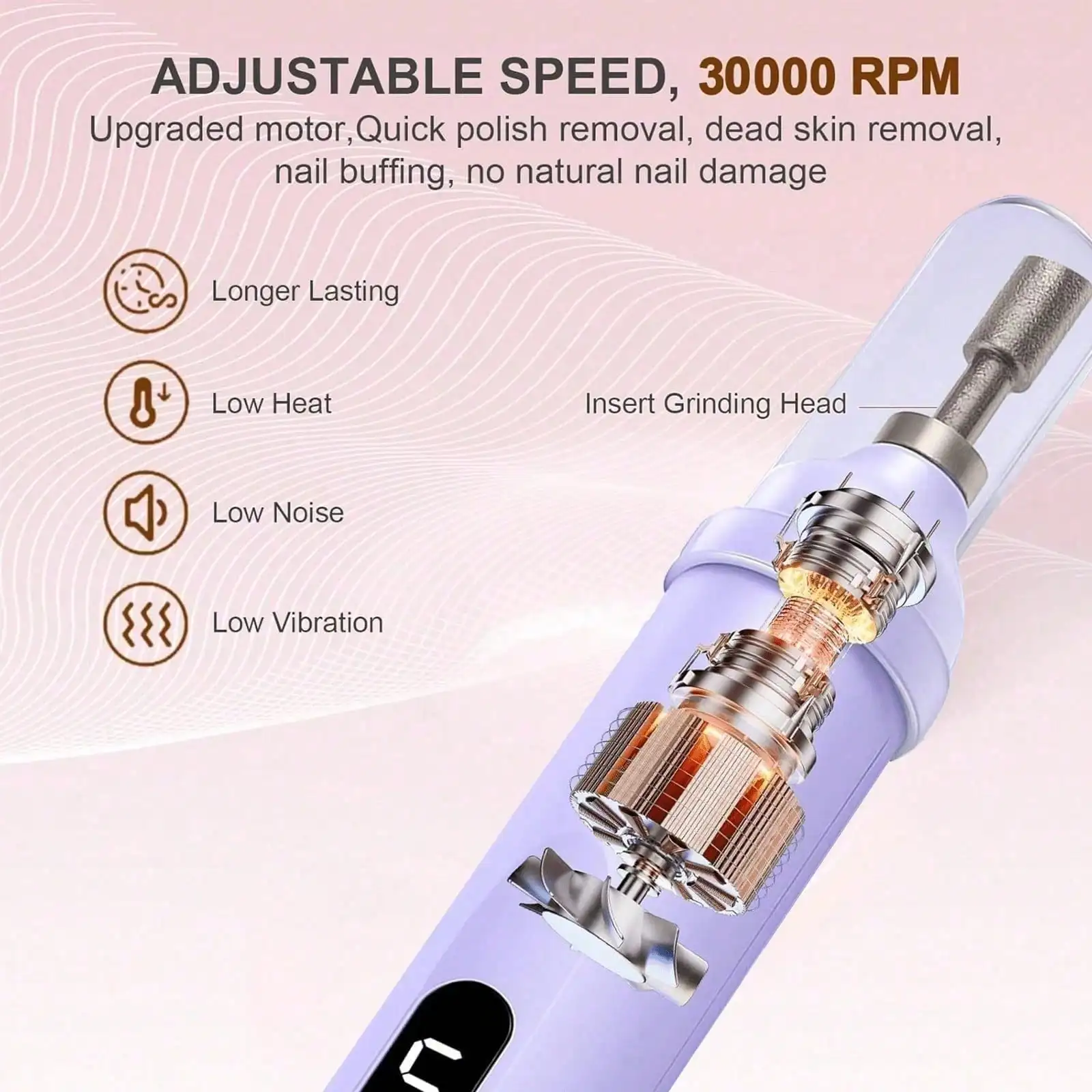 2-In-1 Cordless Electric Nail Drill File With Flash Cure Light Stepless Speed Control For Acrylic Gel Dip Powder Nails Portable Travel Manicure Pedicure Kit For Home DIY Beginners view 5