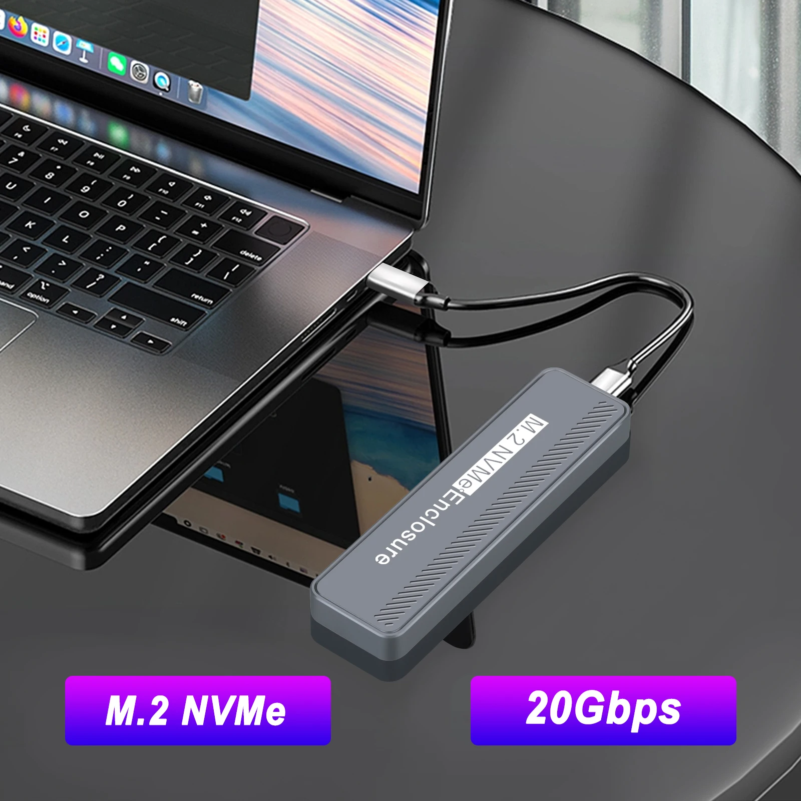 Imagem -02 - Gabinete Nvme de Liga de Alumínio Usb 3.2 Gen 20gbps Apto para Max 4tb 2230 2242 2260 2280 Nvme Ssd m b e m Key Windows Macbook