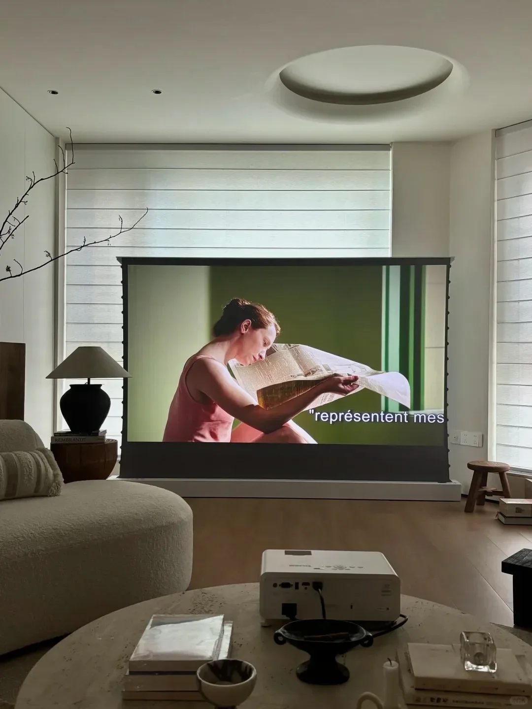 150 Inch Max Electric ALR CLR Rollable Floor Rising Long Throw Projector Screen Grey Crystal Ambient Light Rejecting HD 3D 4K 8K