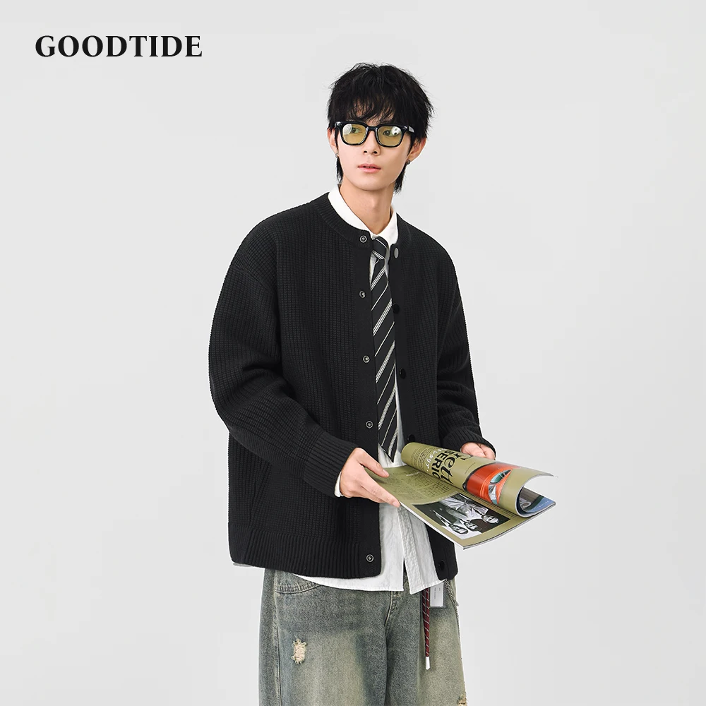 Fashion Men's Casual Crew Neck Cardigan 2025 Winter New Ribbed Knitted Jacket Button Front Soft Long Sleeve Outerwear Top