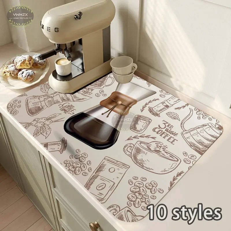 

Coffee Beans Doodle Super Absorbent Dish Drying Kitchen Bar Coffee Printed Dinnerware Cup Bottle Rug Tableware Anti-slip Mat