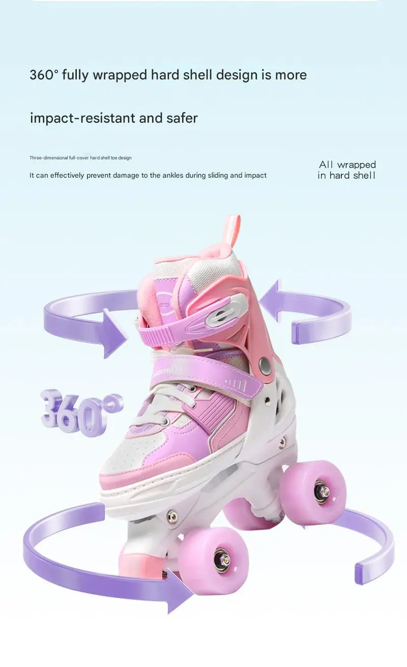 Taglia regolabile 31 32 33 34 35 - 38 Quad Roller Skates Scarpe da skate a doppia fila per ragazzi Ragazze Pattinaggio all'aperto 4 ruote Sneakers