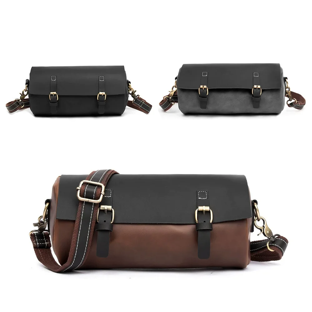 Color-Block Barrel Bag - Distressed Crossbody Messenger for Men, Trendy Horizontal Shoulder Bag Daily Commute & Street Style
