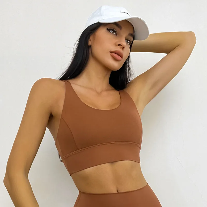 Camisola de alças esportivas em forma de U para mulheres, sutiã traseiro beleza, sem fio, sensação de nudez, calças apertadas, cintura alta, fitness, conjunto de ioga, novo