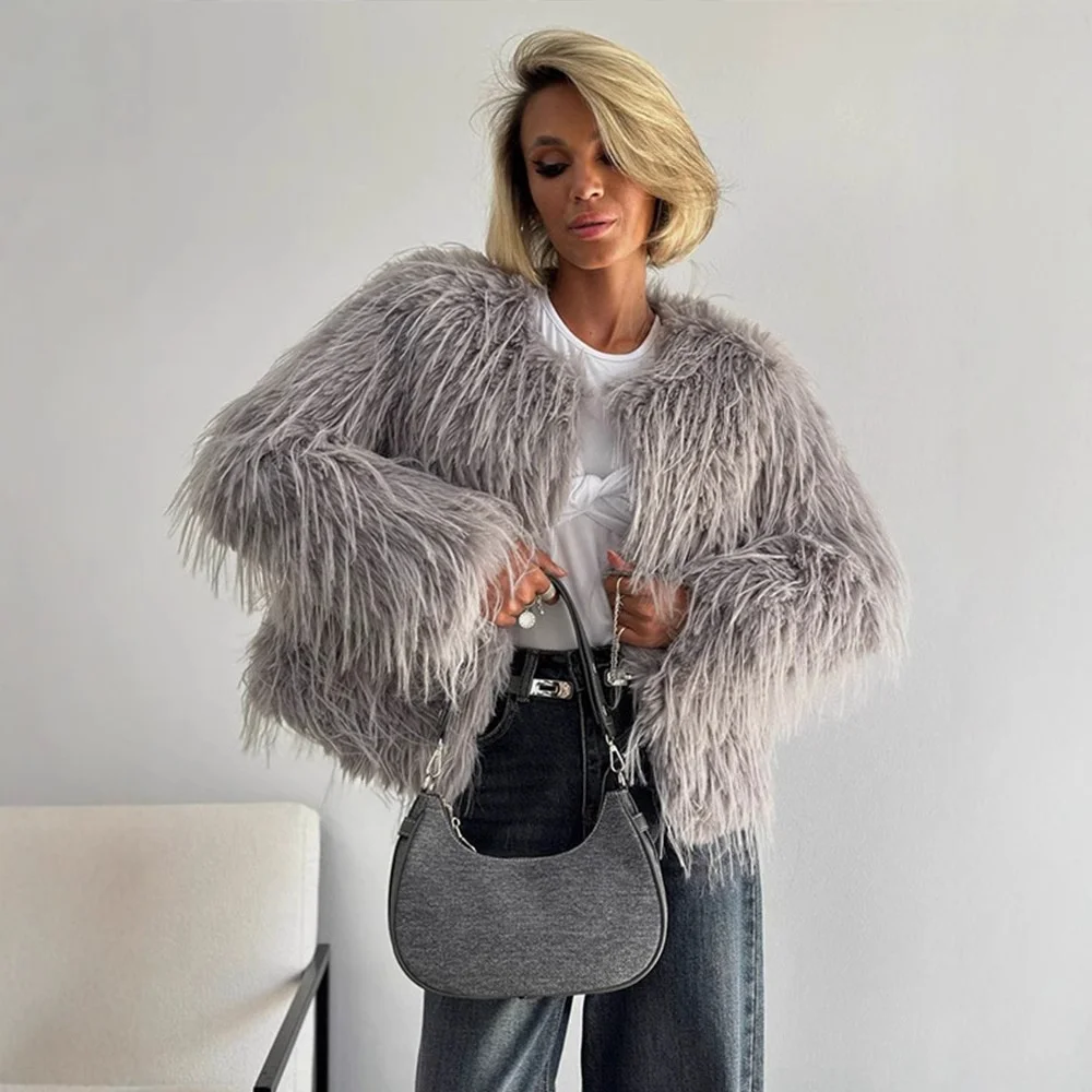 

Теплая женская куртка из искусственного меха, модная свободная верхняя одежда из полиэфирного волокна, зимняя коллекция, сделано в Китае