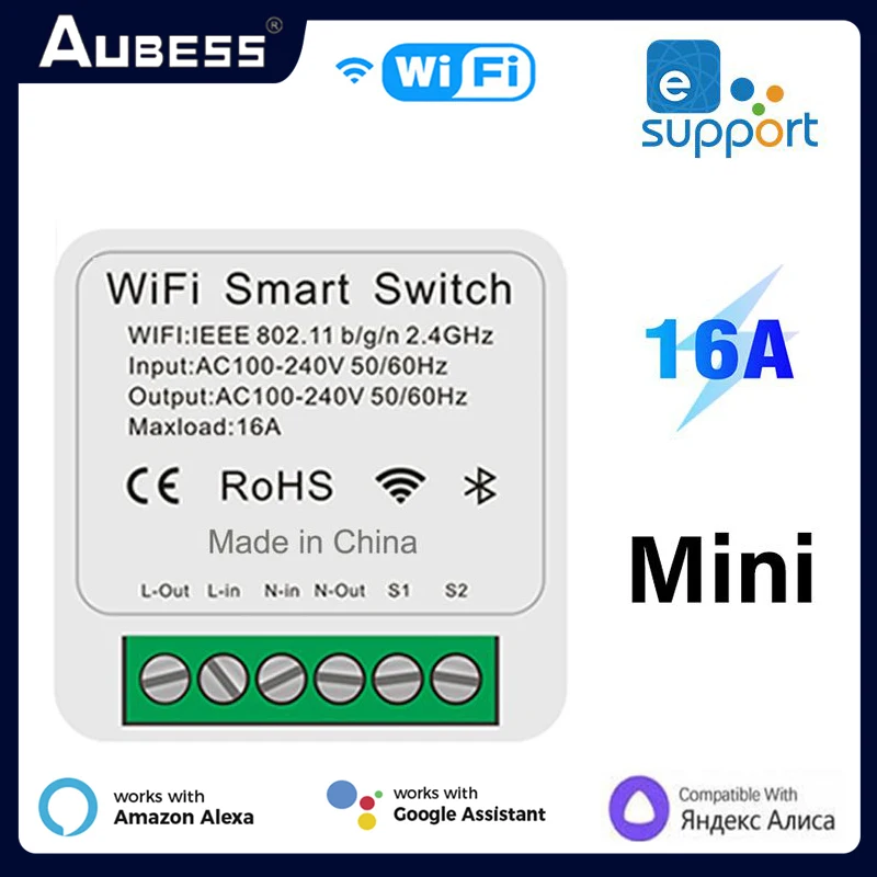 EWeLink Tuya 16A Mini Wifi Smart Switch 2 Way Module On Off Breaker Wireless Remote Voice Switches For Google Home Alexa Alice