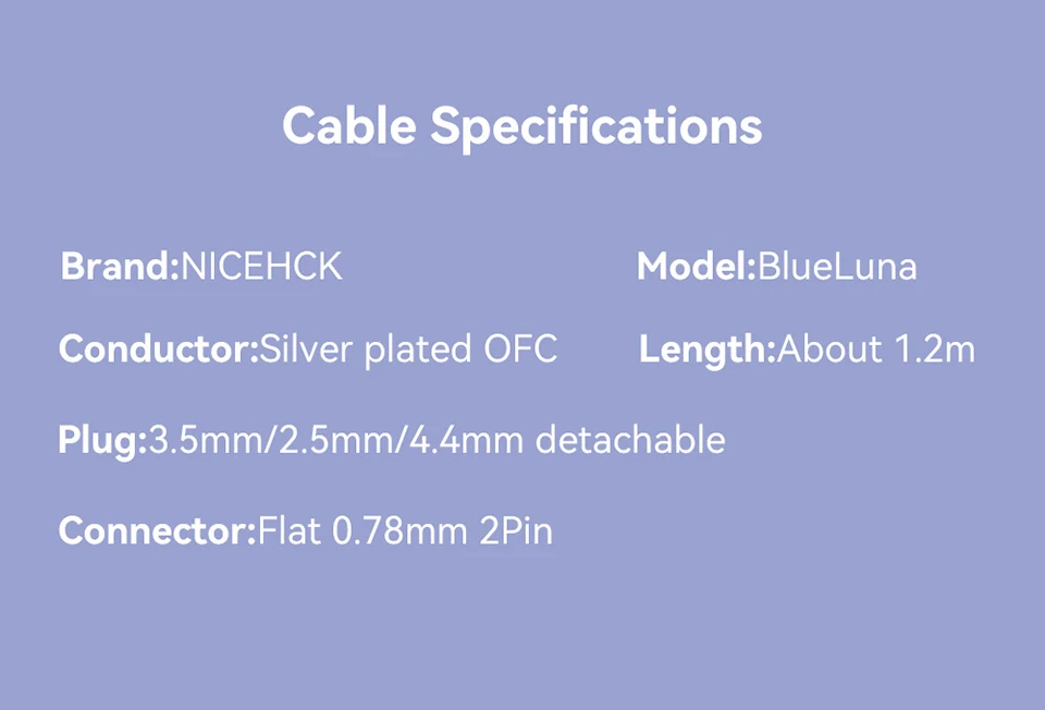 NICEHCK BlueLuna versilberte OFC flache 2-polige HiFi-Kopfhörer-Upgrade-IEM-Kabel 3-in-1 abnehmbare Stecker für HIMALAYA NX8 DaVinci – Detail 6