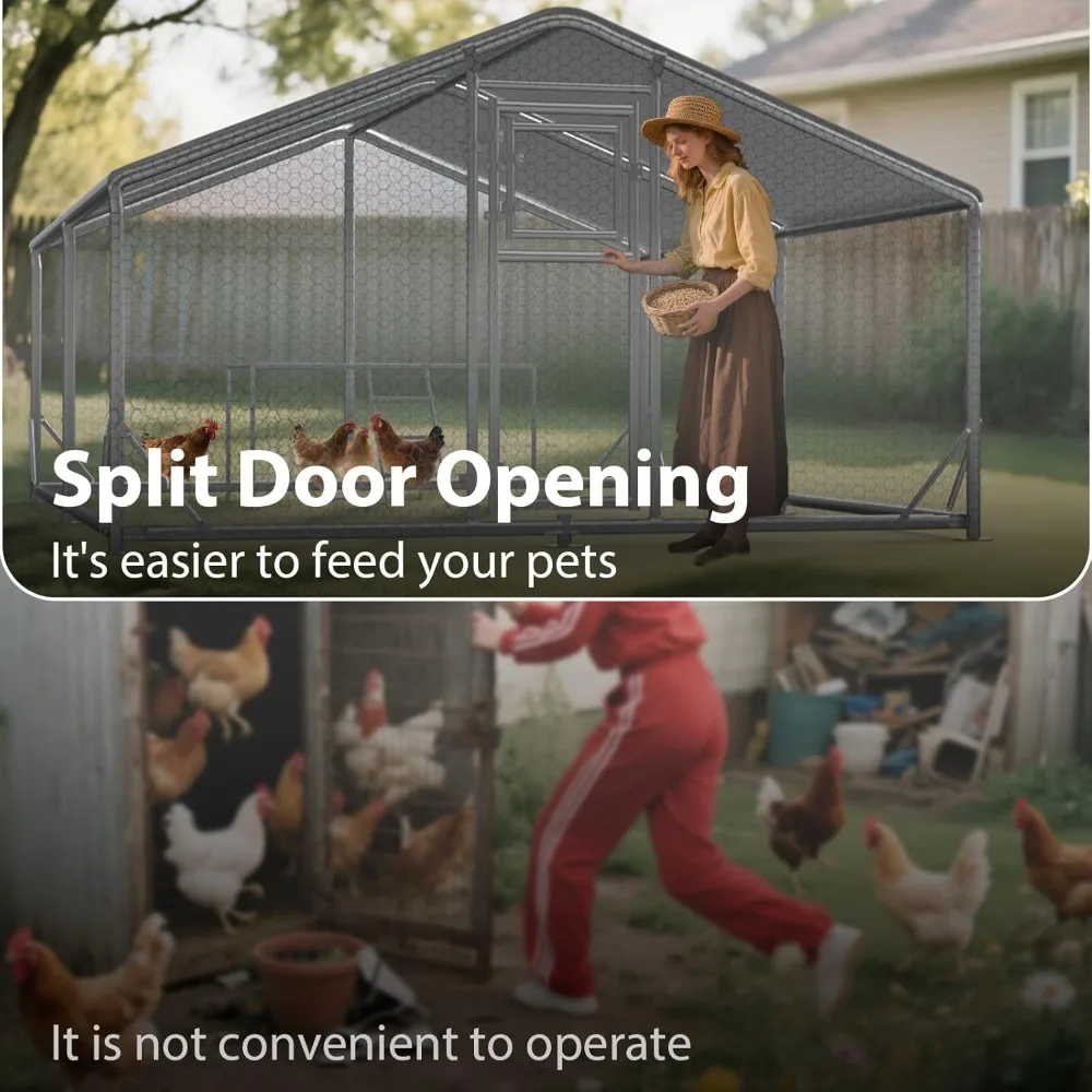 

Metal Chicken Coop, 9.84 x 13.12 x 6.56 FT Chicken Runs for Yard with Cover, Chicken Run with Perch & Dutch Door
