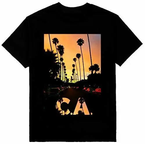 California Palms and Sunset Heavyweight T-Shirt Print On Shaka Wear Tee High Quality 100%Cotton Short Sleeve