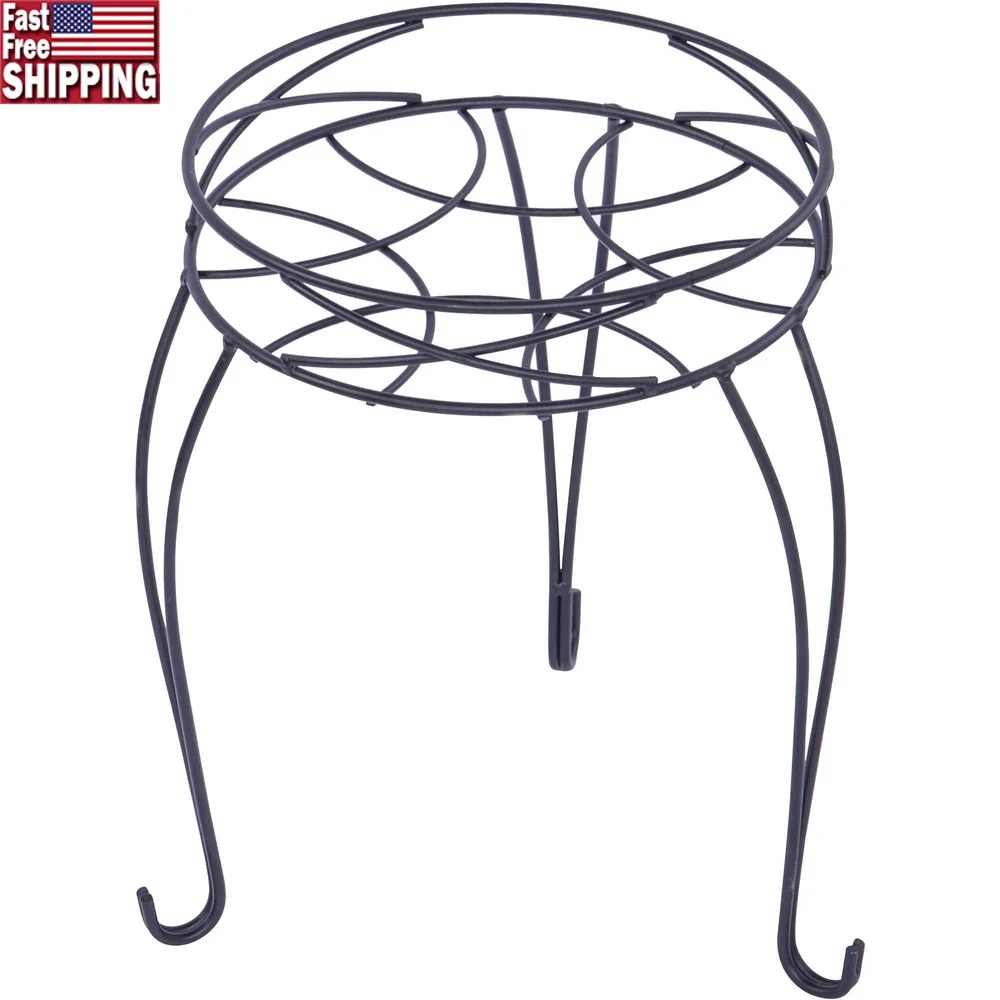

Round Matte Black Metal Plant Stand Indoor Outdoor Use Durable Iron Collapsible Design Easy Assembly Convenient Storage Display
