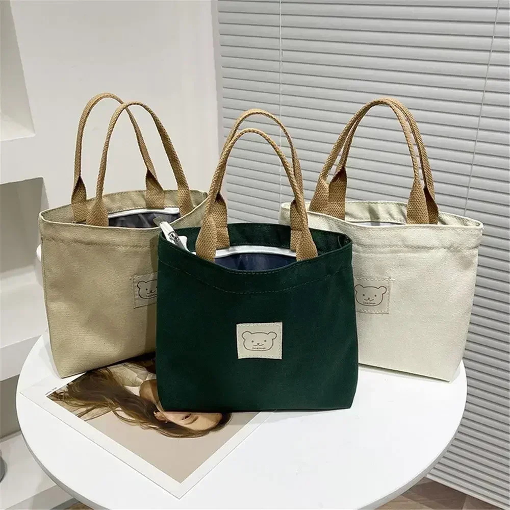 a-ADW1 Women Cartoon Bear Print Handbags Casual Canvas Large Capacity Bag