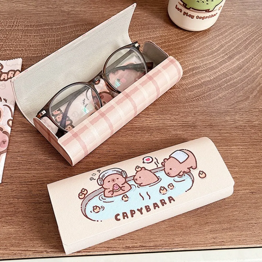 1pc Simple Leather Eyewear Case Optical Retro Myopia Glasses Sunglasses Storage Box Fashion for Men and Women