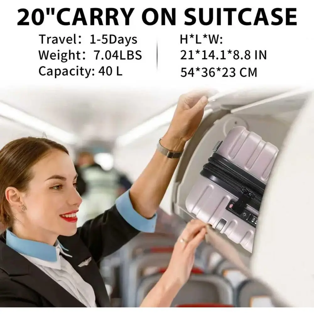 Expandable 20-Inch Hard Shell Carry-On Suitcase with Spinner Wheels, TSA Lock, and Light Purple Finish