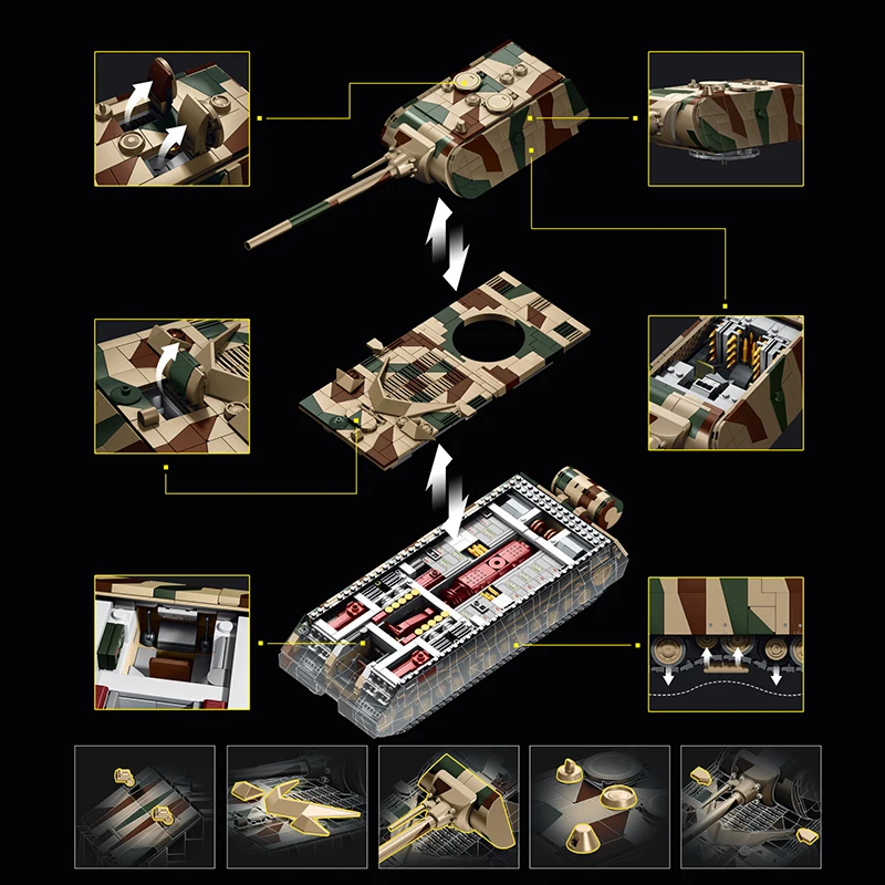 2688 pièces – Modèle de char lourd militaire créatif de la Seconde Guerre mondiale – Véhicule militaire à assembler soi-même à l'échelle 1:28 – Briques de construction – Jouet pour garçons et enfants