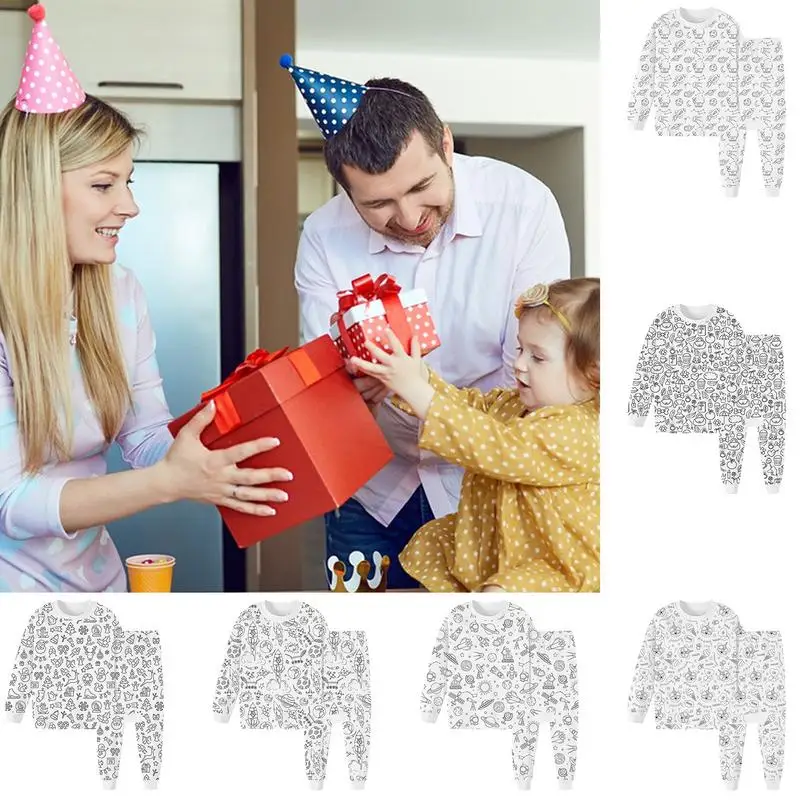 DIY Kids Pajamas Coloring Long Sleeve Top And Pants Pjs Kids Art Color Your Own Pajama Handicraft Toys DIY Kid Crafts For Kids