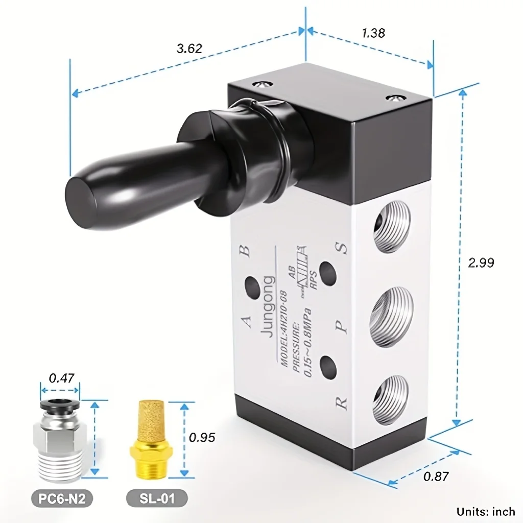 1/4 "npt metal resistente 5 vias 2 posições válvula solenóide manual push pull alça e operação de ar-montagem direta para pneumático