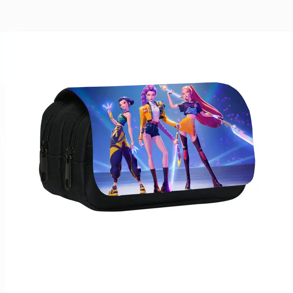 

Kpop Demon Hunters Huntrix Movie Lumi Mira Zoe Double layered pencil case Pen Box Large Capacity Kids Pencil Bag Holiday gifts