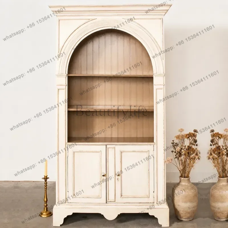 PG Rural Solid Wood Bookcase Small Apartment Study Independent Bookshelf Living Room Arched Display Cabinet