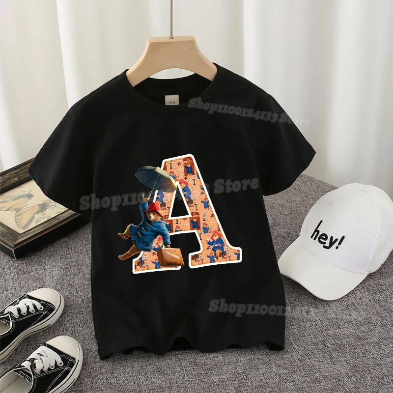 Paddingtons Kids T-shirt Cotton Letter A-Z Movie Cute Bear Cartoon Print Tee Shirt Boy Girl Childern Streetwear Clothes Gift New