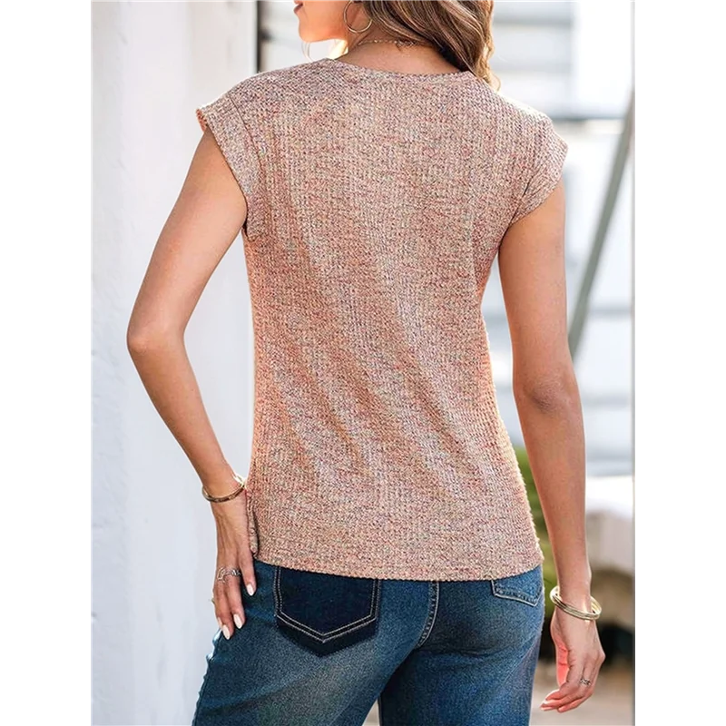 ABRT-Tops d'été pour femmes décontracté col rond gaufré tricot manches courtes chemises coupe ample Blouses haut