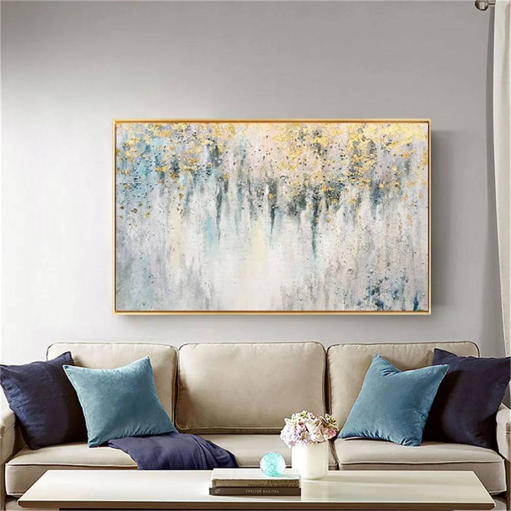 100% Hand Painted Gold Foil Picture Luxury Horizontal Panel Paint Abstract Landscape Oil Painting Decor Living Room Office Mural