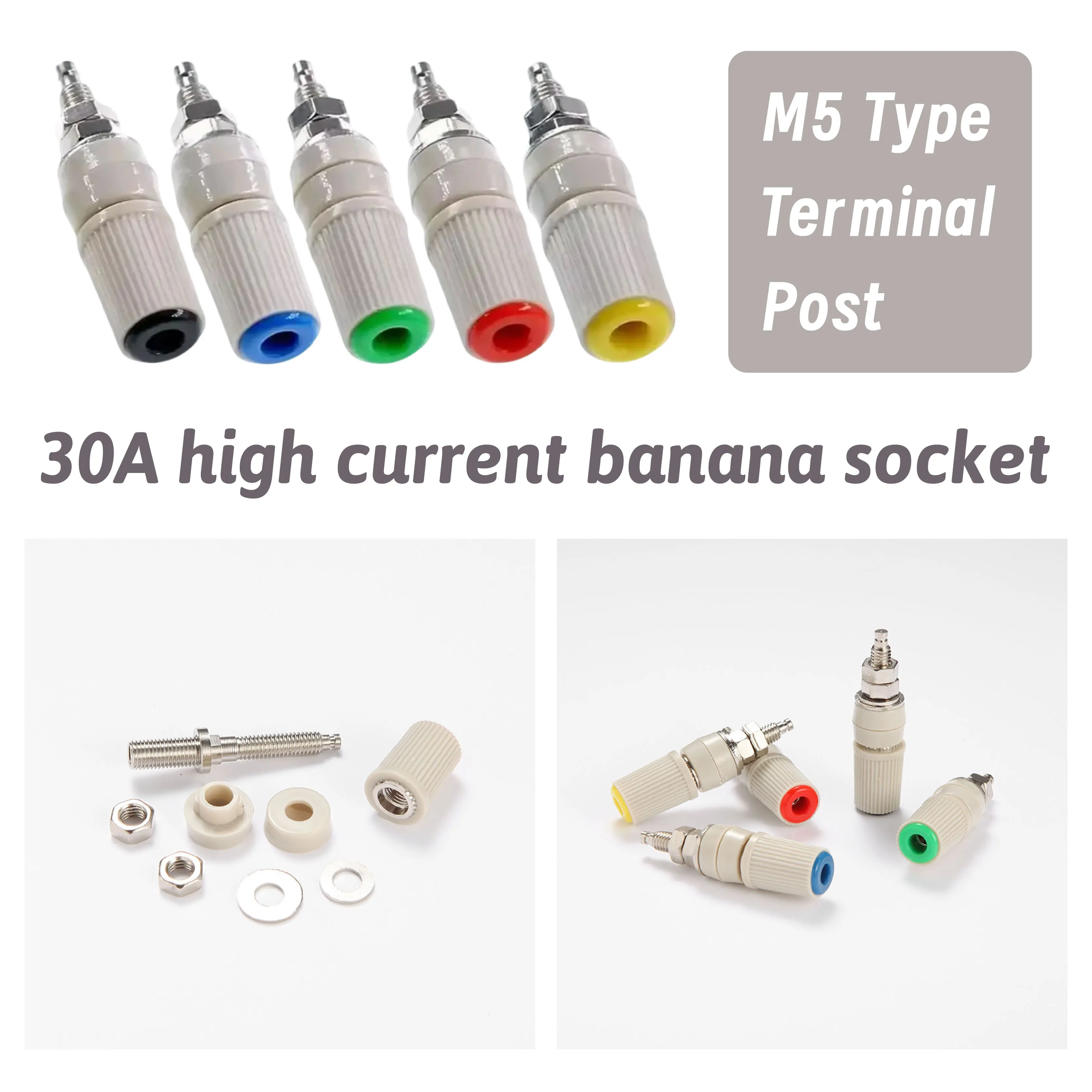 

5mm 30A High Current Banana Socket Wiring Terminal Grounding Post Plug M5×48mm Copper Terminal