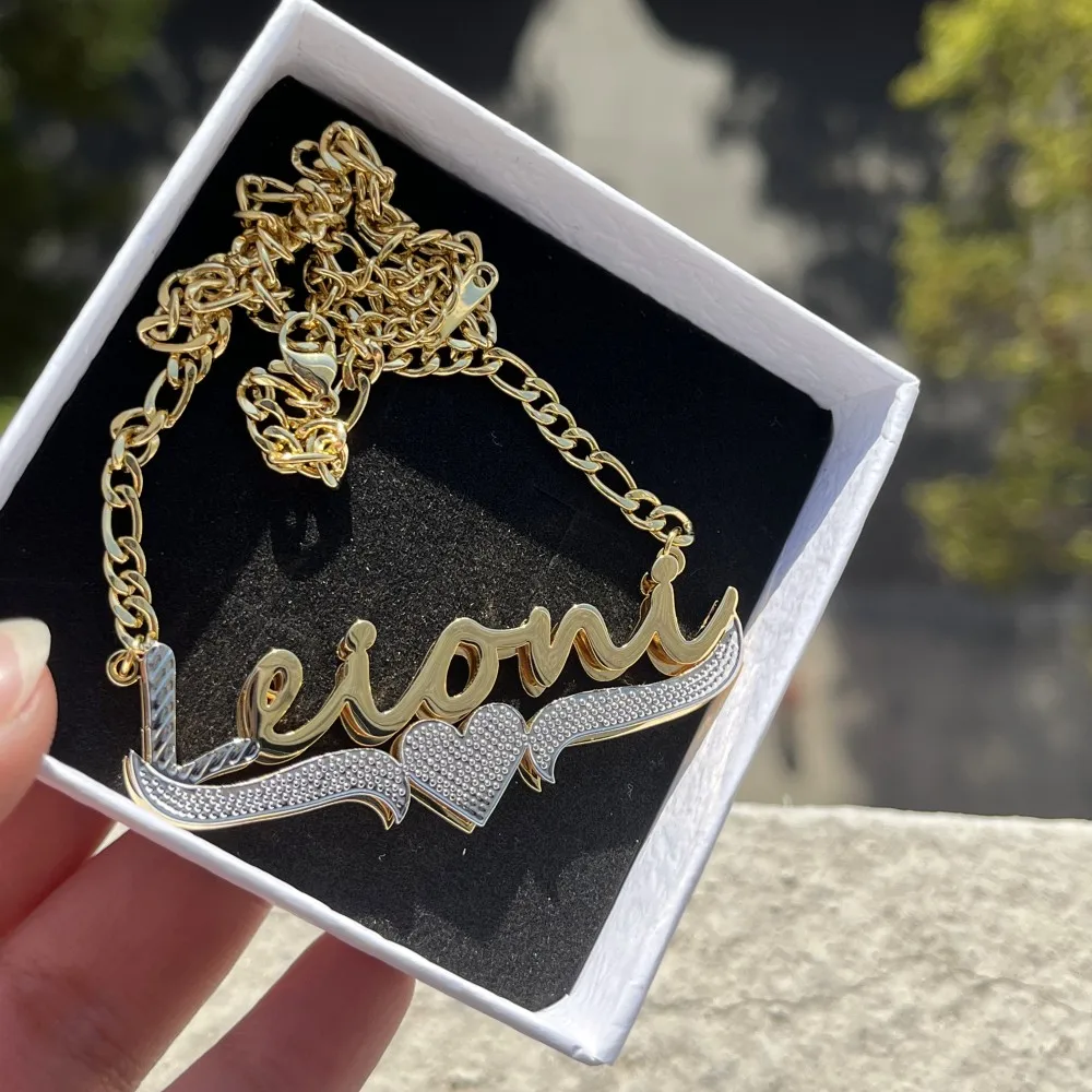 DUOYING Custom Nameplate Necklace Double Layer Jewelry Personalized Design Your Name Necklace Hiphop Pendant Stainless Steel