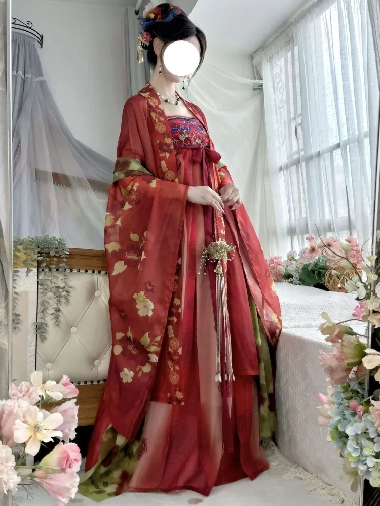 Traditional Chinese Costumes for Women Tang Dynasty Hanfu Fairy Dress Folk Dance Vintage Embroidery Princess Outfit Hanfu Dress