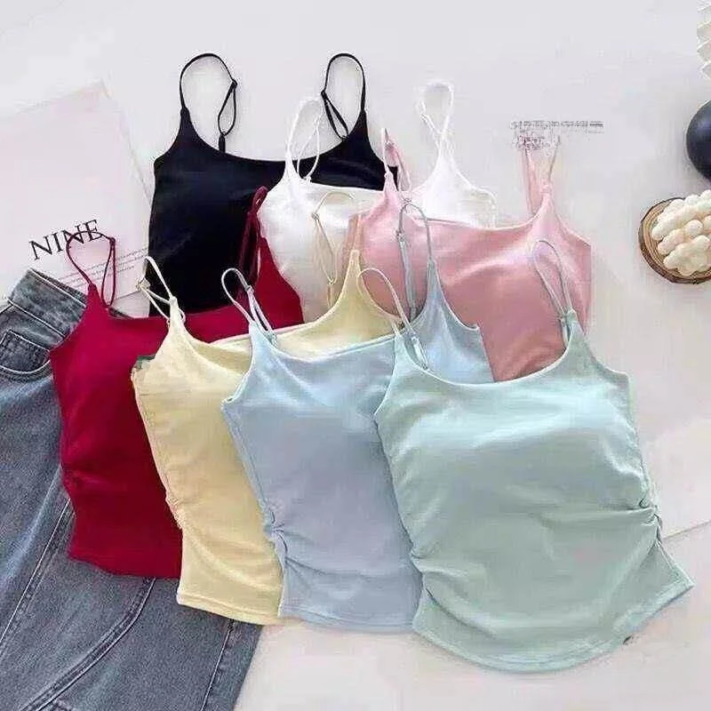 Pure Desire Folded Design Sensation Women's Camisole Tank Top Inner Wear Outer Wear with Chest Pad Slim Fit Beautiful Back 20...