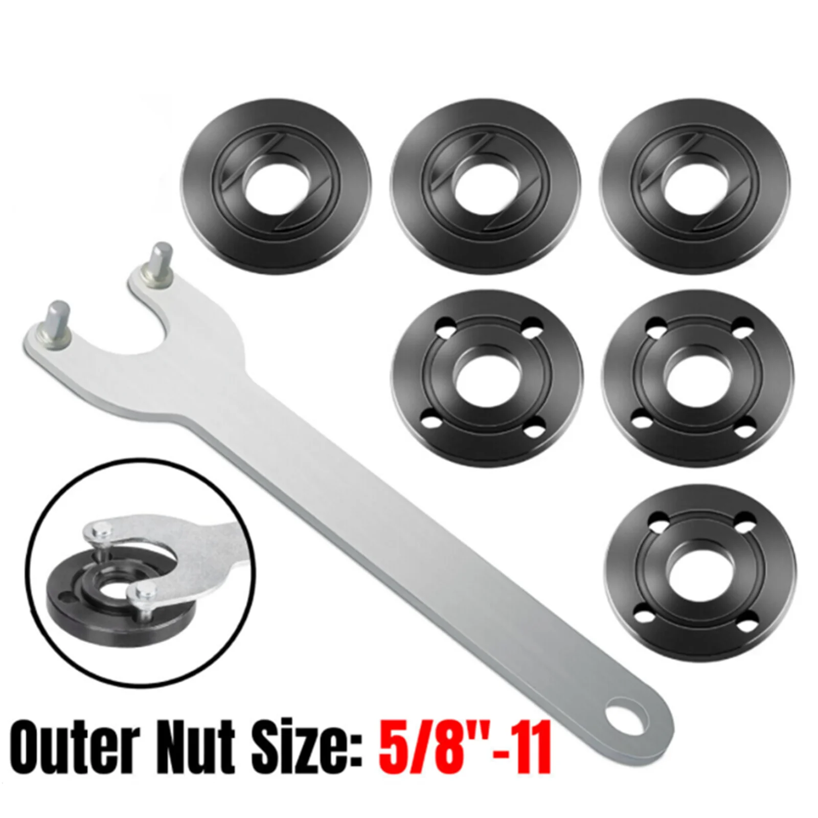 5/8-11 Angle Grinder Flange Nut & Wrench Kit Inner Outer Lock Nuts for Dewalt Milwaukee Makita Bosch 4.5