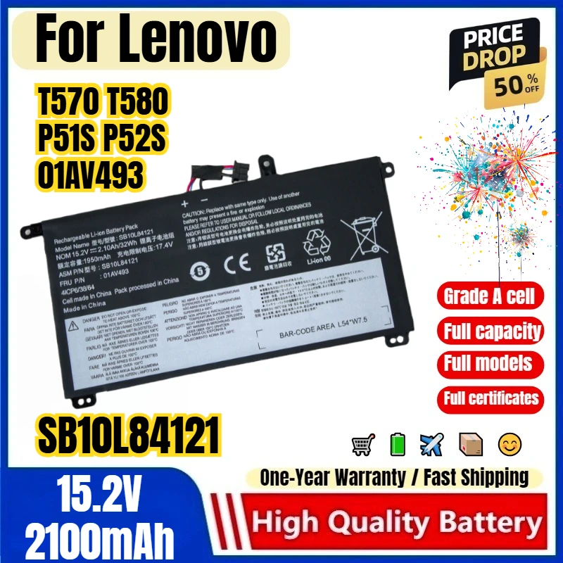 SB10L84121 for Lenovo T570 T580 P51S P52S 01AV493 Laptop Battery 0 Cycle High Quality High Capacity Battery Replacement Bateria