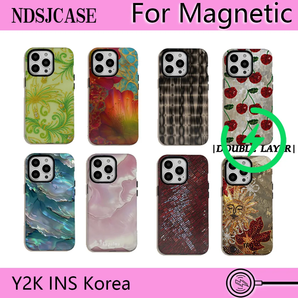 Capa de Celular Luxuosa Clmj BUGR com Estampa Abstrata em Espiral para iPhone 17 16 15 14 13 12 11 Pro Max Plus Air, Capa Magnética de Camada Dupla