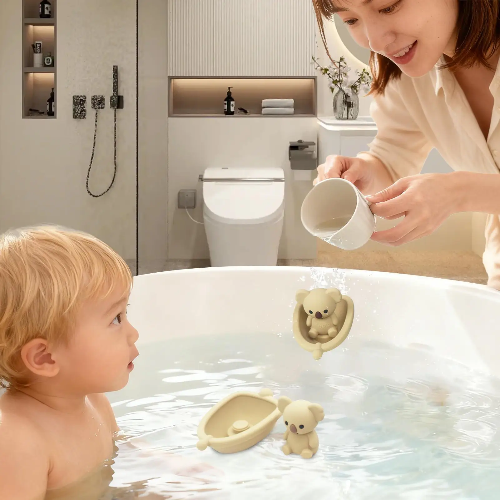 ชุดของเล่นอาบน้ำธีมสัตว์ เกมซ้อนนิ้ว ของเล่นเรือลอยน้ำ สำหรับเด็กชาย เด็กหญิง ใช้ได้ที่บ้าน เดินทาง อ่างอาบน้ำ ฝักบัว สระว่ายน้ำ