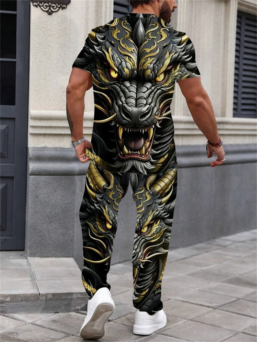 Summer Dragon Fashion 3D Print Men Sportswear Set Casual Short-Sleeved T Shirt Pants 2-Piece Set Oversized Pullover Men Clothing