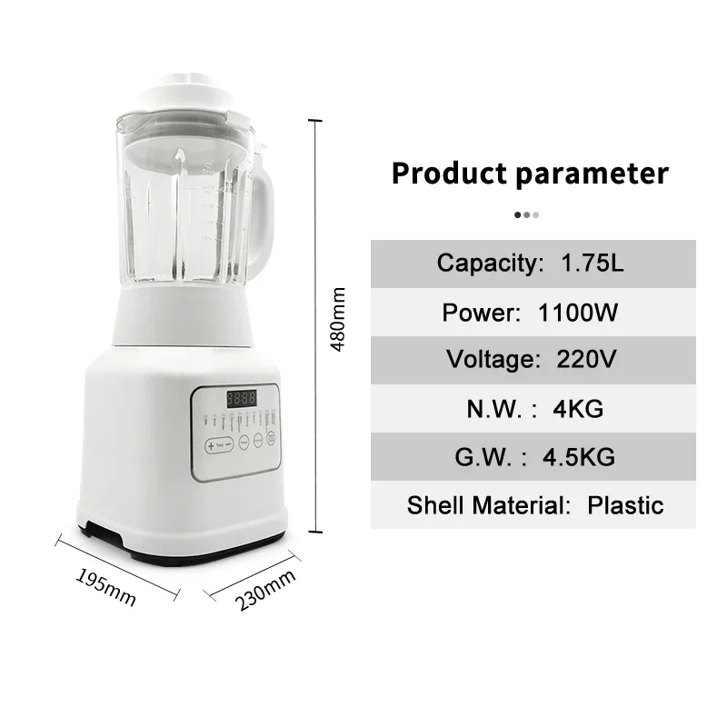 1.75L1100W Kitchen Appliances Hot & Cold Multifunctional Soybean Milk Soup Porridage Maker Heating Blender