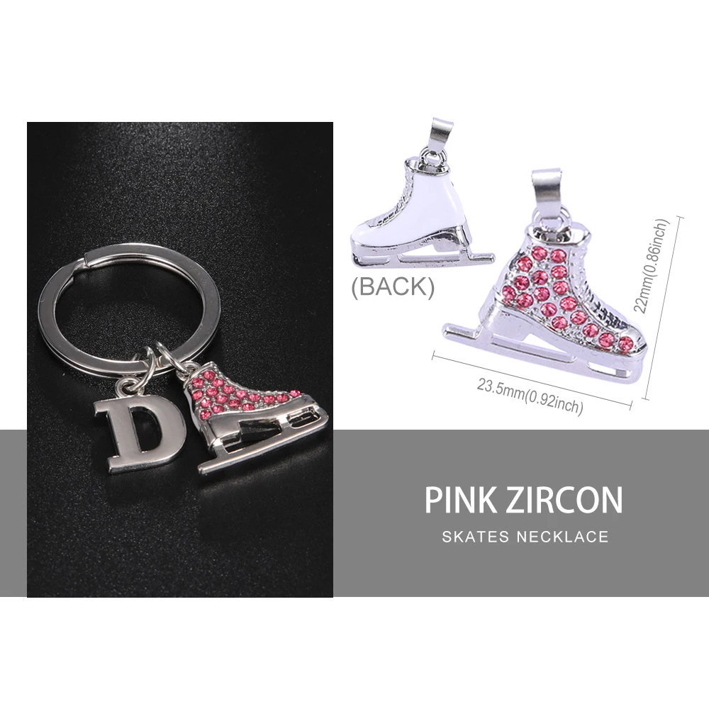 Fishhook Ice Skate Shoes Key Chain Ring Zircon Crystal Keychain Luxury Initial Letter Pendant Enamel Gift For Woman Man Jewelry