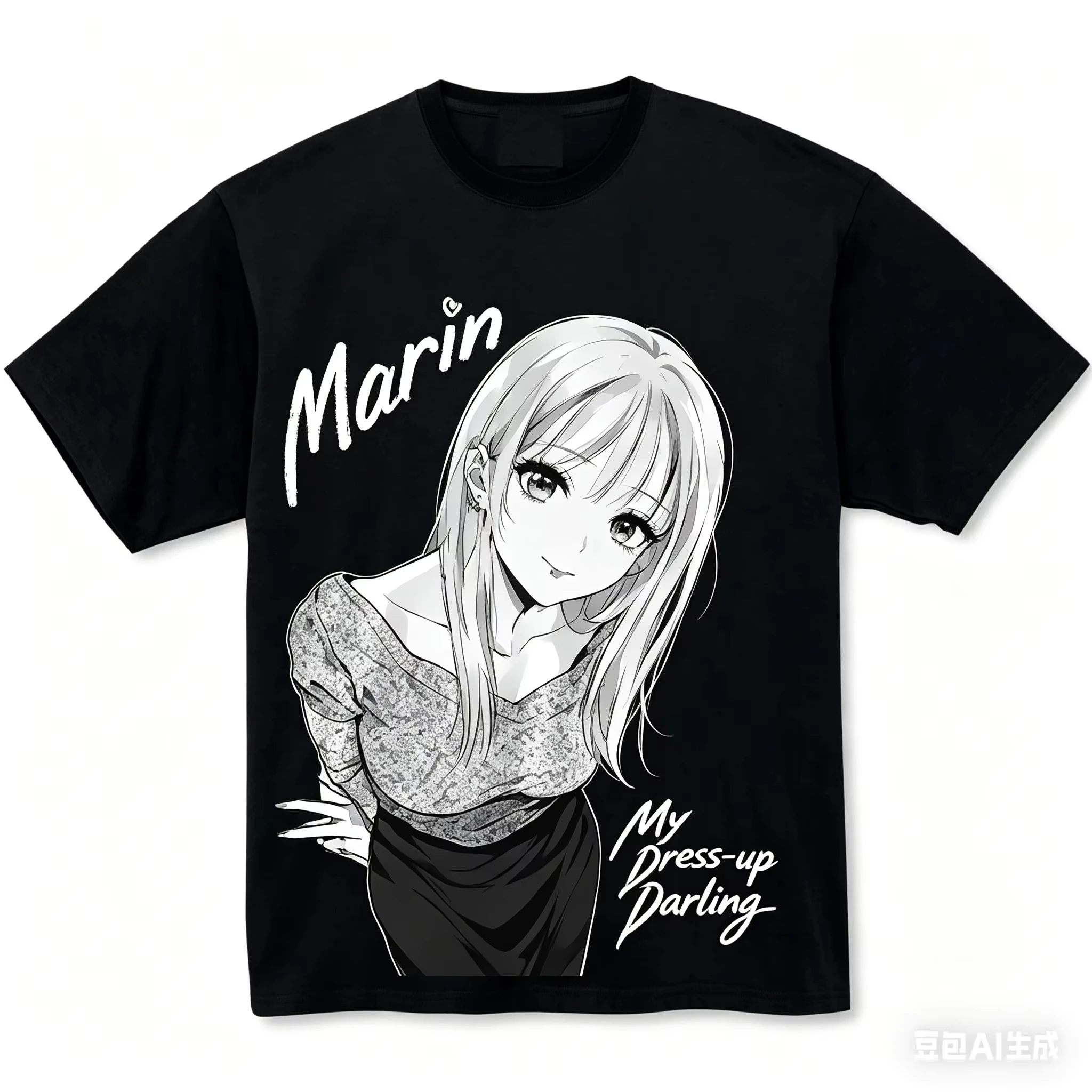 Camiseta Oversized Unissex com Estampa de Anime Monocromática Marin Kitagawa de My Dress Up Darling 2026