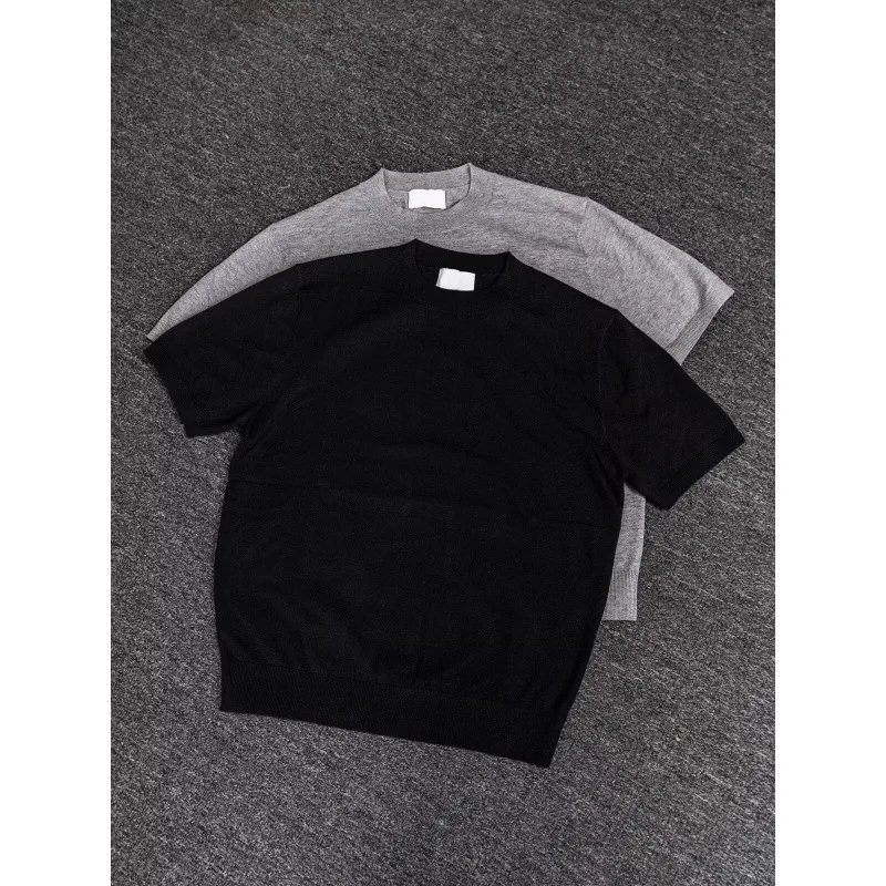 

Small Neckline Solid Color Shoulder Drape Knitted T-shirt Men's Loose Casual Short Sleeves Spring and Summer