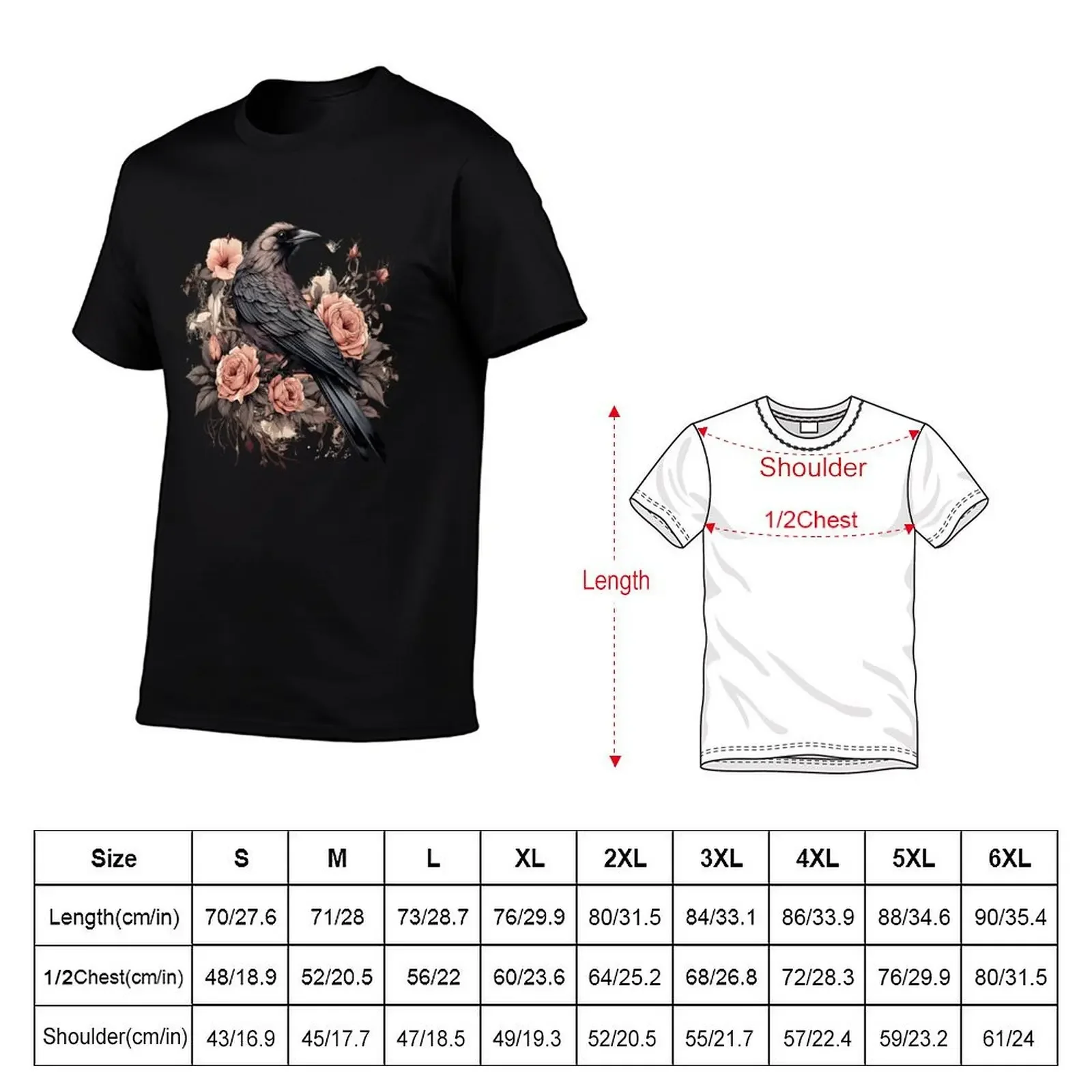 Gothic Crow in Floral T-Shirt sweat sublime essential t shirt fruit of the loom mens t shirts