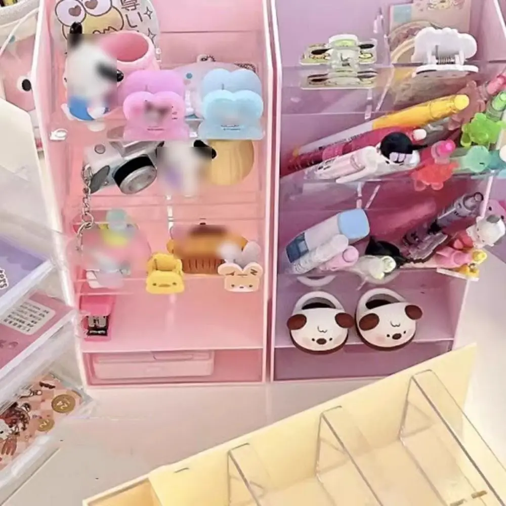 Cute 6 Compartments Plastic Desk Organizer Drawer 3 Tier Stationary Storage Rack Detachable Sturdy Desktop Display Shelf Office