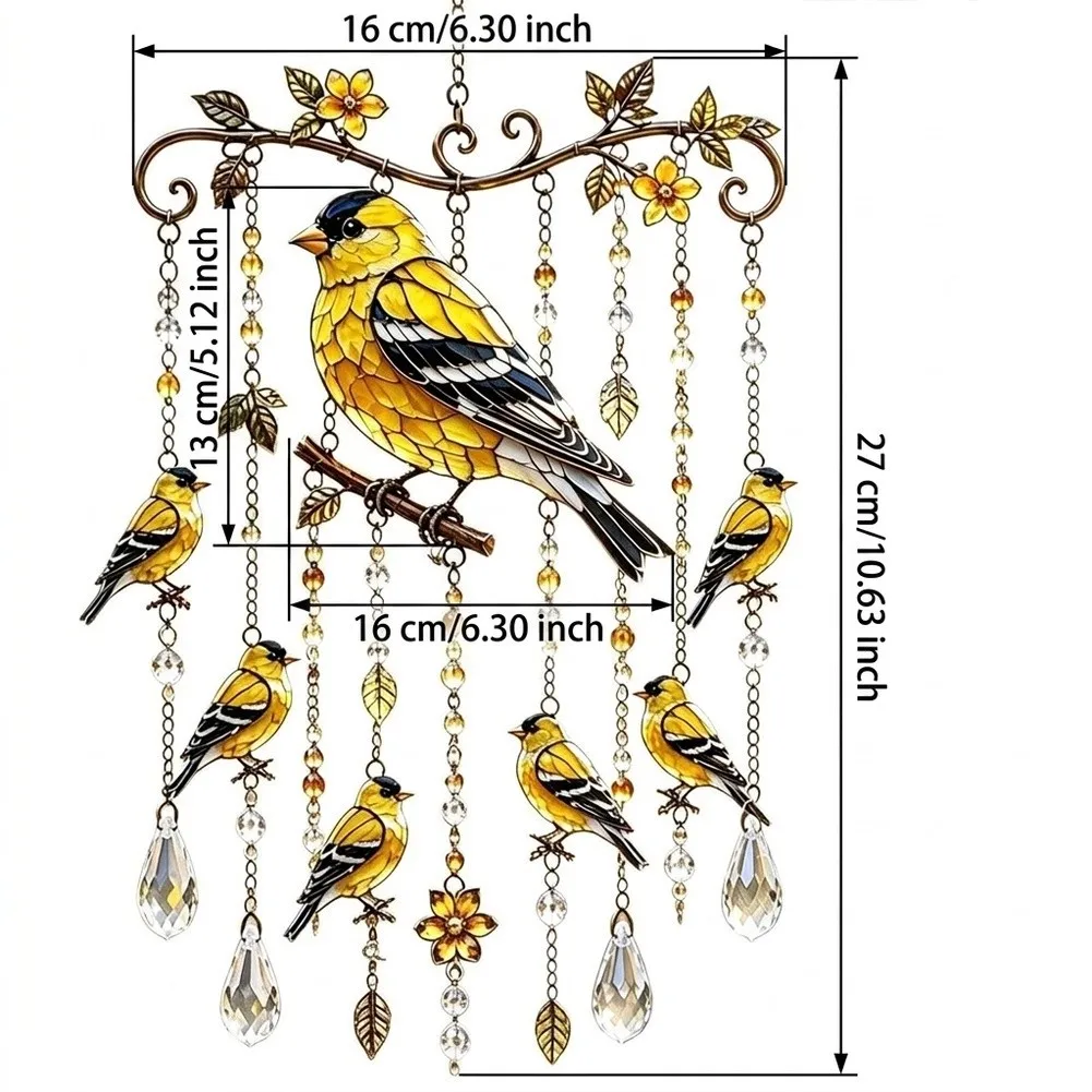 Goldfinch Printed for Acrylic Wind Chime For outdoor Garden Patio Balcony Yard Hanging Decor 16cm x 27cm Lightweight