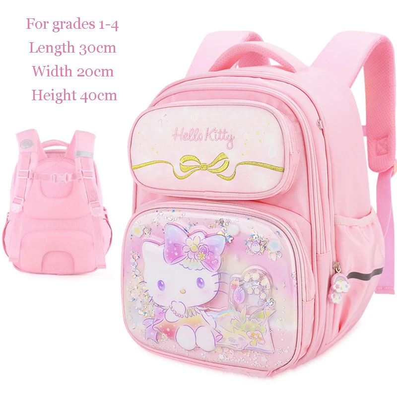 Sanrio Hello Kitty Girls School Backpacks Cartoon Children Schoolbags Kids School-Book Bags Pupils Grade 1-4 Elementary Students