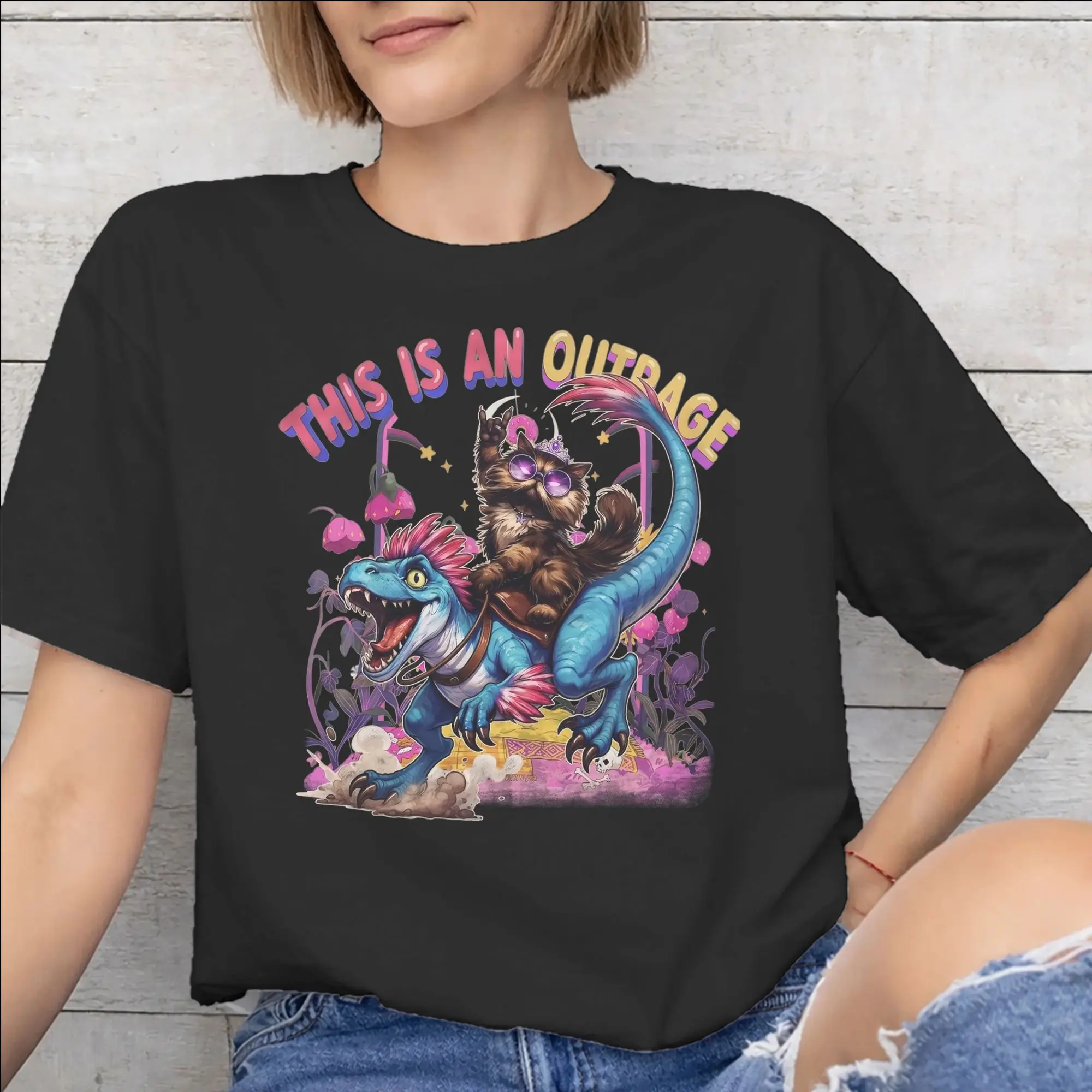 Men Women Graphic This Is An Outrage Princess Donut Cat   Tee T Shirt Pure Cotton  T-shirts Clothing