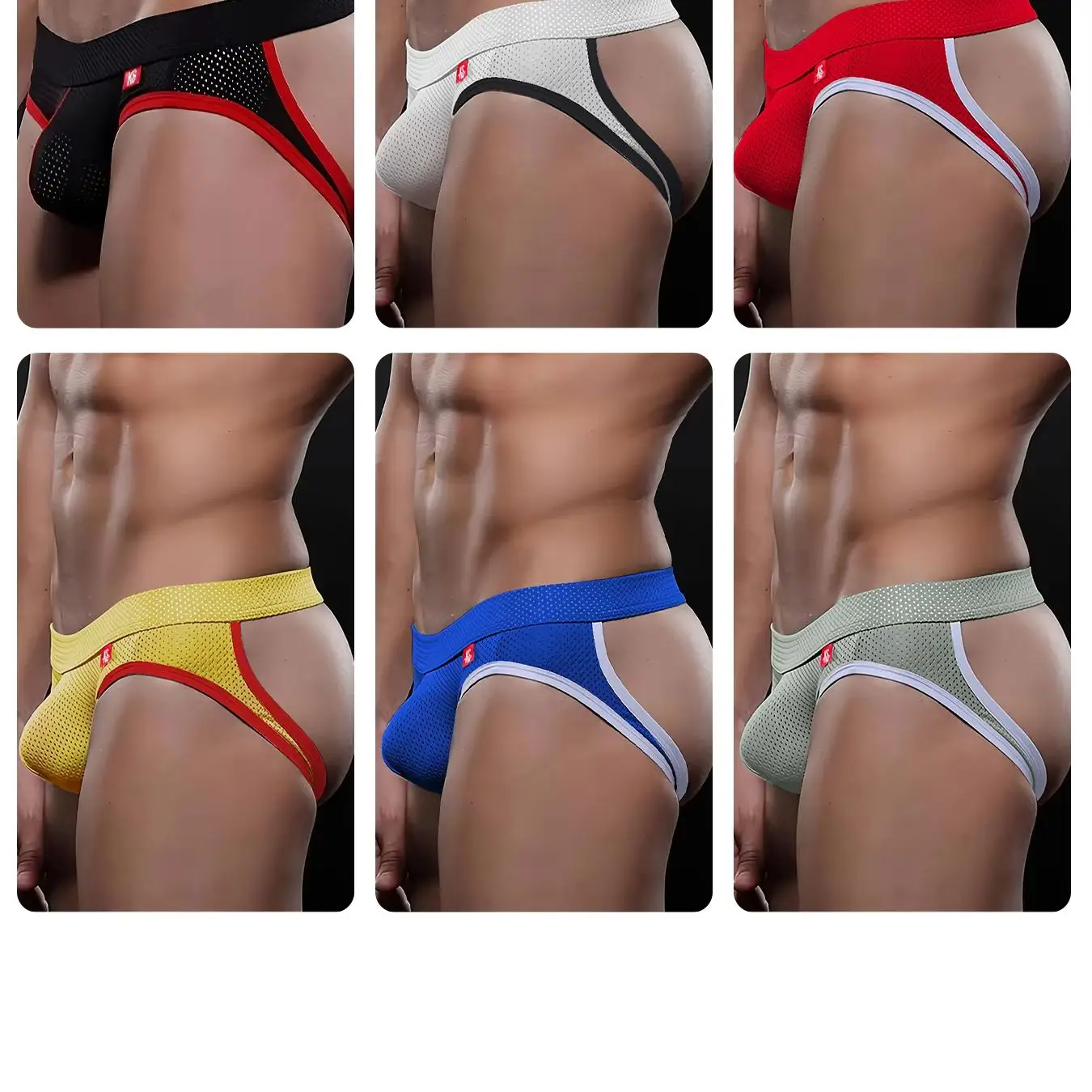 Men's Tight Jockstrap, Backless Underwear, Breathable Mesh Thong, Erotic String Slip Jock Strap, Gay Bikini Underpants, 6Pcs
