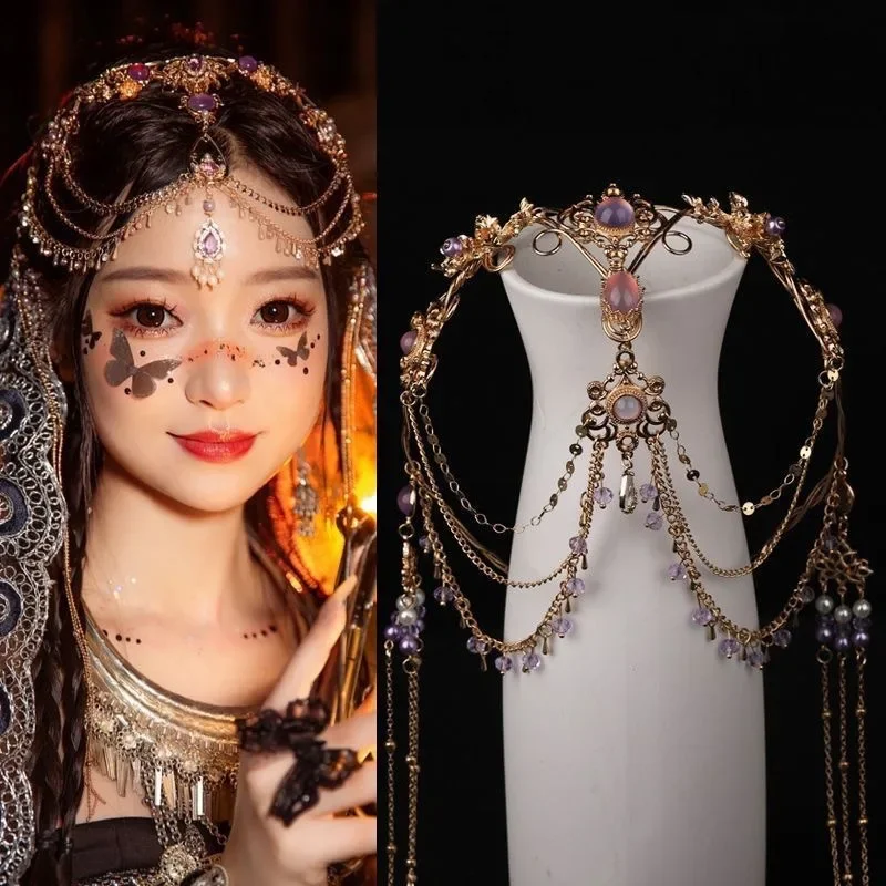 Western Exotic Style Dunhuang Headband Ancient Costume Fairy Qi Tassel Eyebrow Pendant Ancient Style Hanfu Minority Headgear