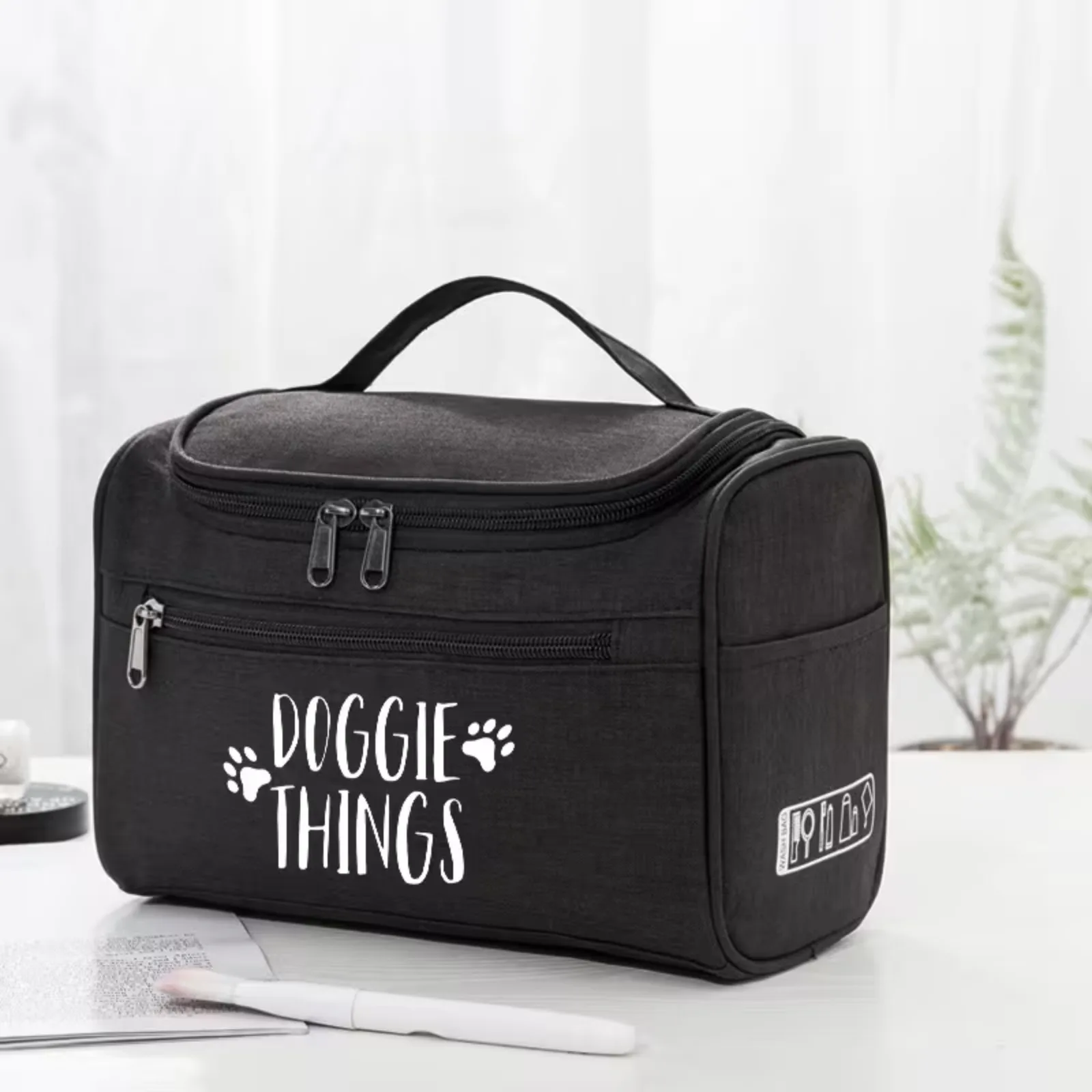 Doggie Things Pet Supply Storage Bag, Cute Paw Print Pet Organizer Pouch, Hanging Portable Travel Carry Case