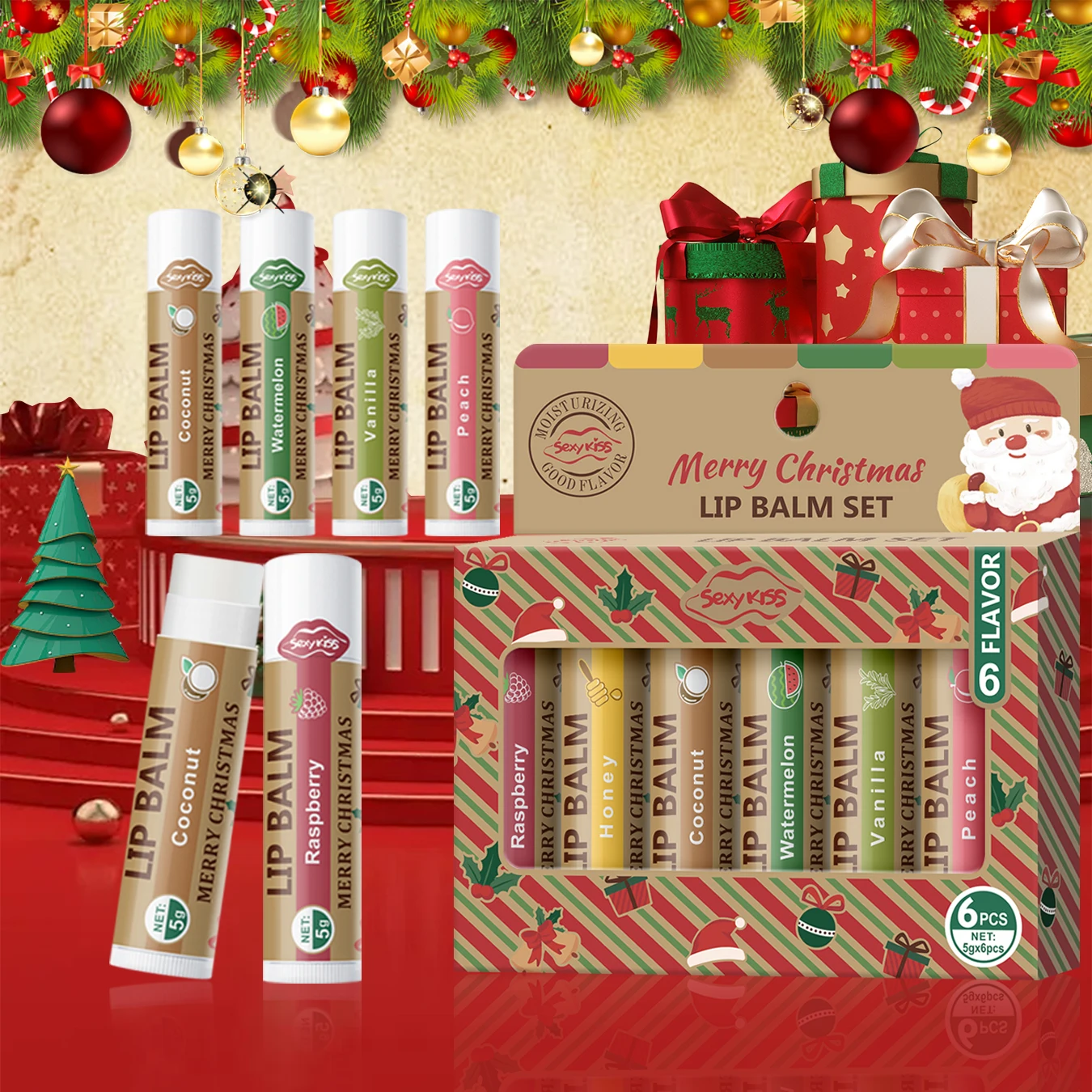 Christmas gift 6PCS/box lip balm set, shiny and moisturizing, softening dead skin, suitable for dry lips, a gift for women