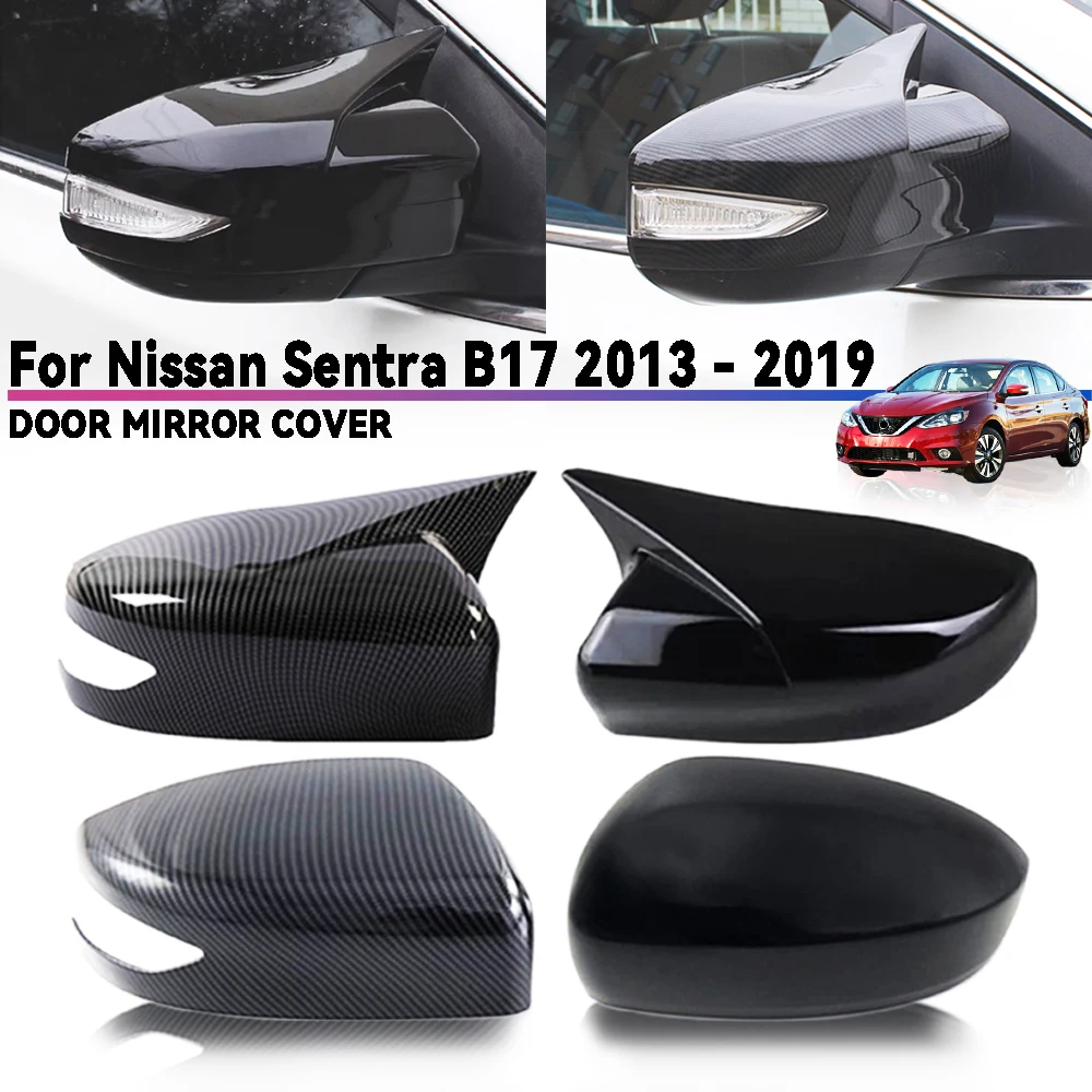 

АБС-серебристый, черный пластик из углеродного волокна для Nissan Sentra B17 2013-2019 гг., крышка зеркала на дверь автомобиля, автомобильные аксессуары, внешнее украшение